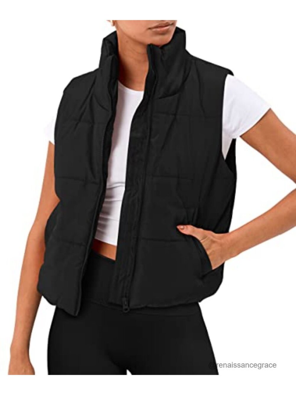 Quilted Cropped Puffer Vest Lightweight Sleeveless Zip Up Layering Outerwear